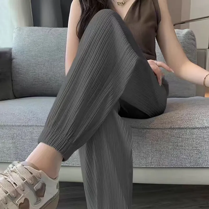 Ice%20Silk%20Casual%20Wide%20Leg%20Harem%20Pants%20Trousers%20Solid%20Elastic%20Waist%20Women%20Clothing%20Sweet%20Streetweat%20Summer%20Ankle-Length%20Pants%20New%20-%20Image%202