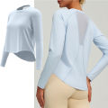 2026 Spring Summer New Women's Yoga Top Loose Mesh Breathable Sports Long Sleeve T-shirt Basic Solid Color Top Riding Clothes.
