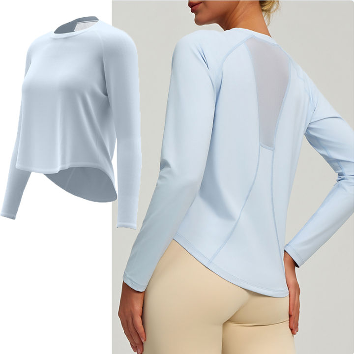 2026 Spring Summer New Women's Yoga Top Loose Mesh Breathable Sports Long Sleeve T-shirt Basic Solid Color Top Riding Clothes