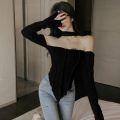 Off Shoulder  Long Sleeve Top Tee Shirt Femme Y2K Clothes Green Tops Mujer T-shirt Black Sexy Funny T Shirts Women Cropped. 