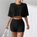 Women's Spring and Summer Fashion Short Crew Neck T-Shirt Top Shorts Two-piece Set Women's Womens Two Peice Sets. 