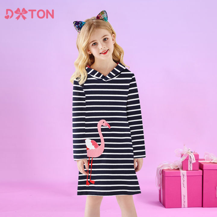 DXTON%20Hooded%20Girls%20Dress%20Flamingo%20Children%20Hoodied%20Dress%20Striped%20Cotton%20Toddler%20Straight%20Dresses%20Applique%20Winter%20Kids%20Daily%20Wear%20-%20Image%202
