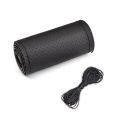 Universal Leather car steering wheel stitched on cover to fit 38cm 14 "DIY sewn breathable and non-slip black. 