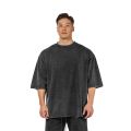 Washed T-Shirt 230G 100Cotton Solid Oversized Loose Fitness Mens Tee Tops Dropped Shoulders Short Sleeve Gym Bodybuilding Shirts. 