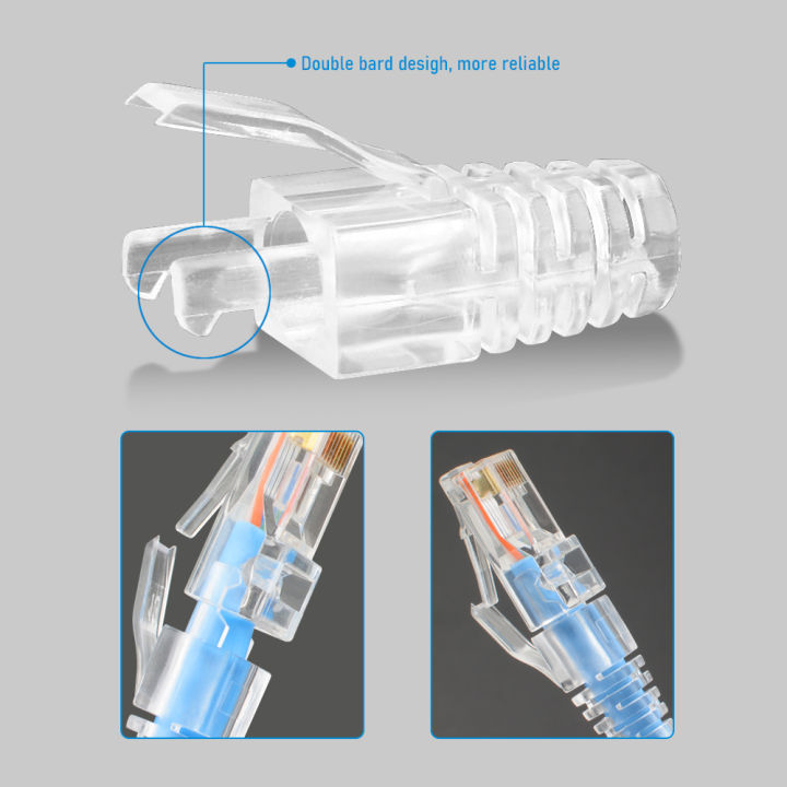 RJ45%20Cat6%20Pass%20Through%20Connectors%20and%20Strain%20Relief%20Boots,%20easy%20to%20Crimp%20Modular%20Plug%20for%20Solid%20or%20Stranded%20Network%20Cable%20-%20Image%203
