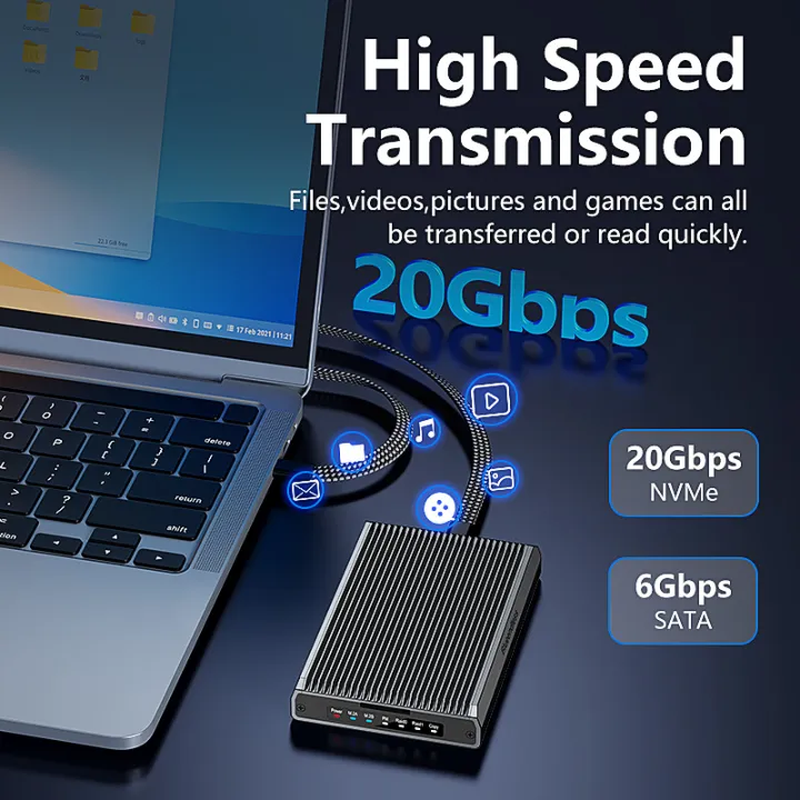 Blueendless%202%20Bay%20RAID%20M.2%20SATA%20M.2%20NVME%20SSD%20Enclosure%20Aluminum%20Dual%20Bay%20NVMe%20RAID%20SSD%20Case%20Support%20Max%2016TB%20RAID0/1/PM%20Mode%20-%20Image%202