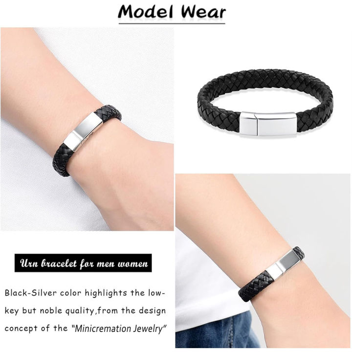 Cremation%20Jewelry%20Leather%20Bracelet%20Bangle%20Wristbands%20for%20Men%20Women%20Stainless%20Steel%20Magnetic%20Braided%20Cuff%20Jewelry%20Keepsake%20-%20Image%205