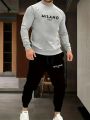 The New Men's Round-Neck Hoodie Set for Spring and Autumn 2025 Features a Casual and Comfortable 3D Letter Pattern Print. 