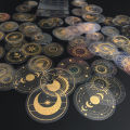 70 pcs Glitter Gold PET Adhesive Stickers Waterproof Transparent Label: SUN MOON Stars Etc.