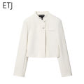 ETJ 2025 autumn winter new professional women's simple fashion white short commuting zhongshan collar suit jacket. 