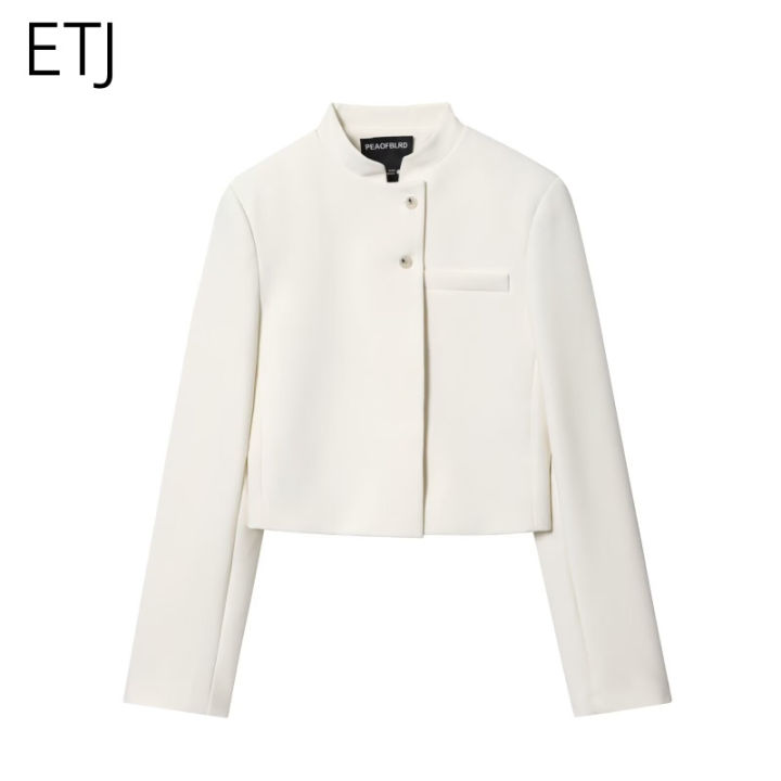 ETJ%202025%20autumn%20winter%20new%20professional%20women's%20simple%20fashion%20white%20short%20commuting%20zhongshan%20collar%20suit%20jacket%20-%20Image%203