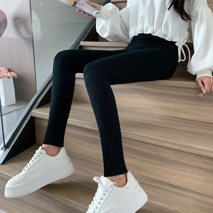 Ribbed%20Cotton%20Leggings%20Women%20Spring%20and%20Autumn%20Tights%20High%20Elastic%20Skinny%20Casual%20Pants%20Workout%20Walking%20Solid%20Leggings%20for%20Women%20-%20Image%204