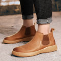 Winter Leather Men Ankle Boots with Fur High Quanlity Man Chelsea Boots Outdoor Casual Shoes No-slip High Top Male Work Shoes.