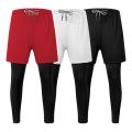 Men's Athletic Quick Dry Dual-Layer Compression Long Trousers Inner Compression Tights & Outer Sport Shorts Gym & Running Gear.