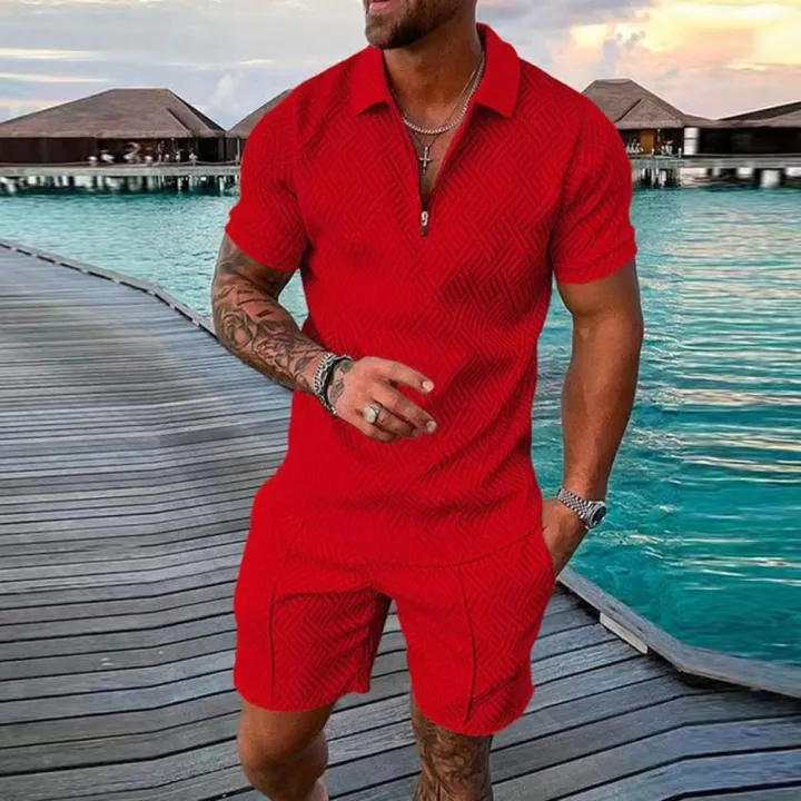 Men's%20Athletic%20T-Shirt%20Set%20Casual%20Mesh%20Lapel%20Short%20Sleeve%20Pullover%20Tops+Shorts%202-Piece%20Solid%20Thin%20Sporty%20Suits%20Black%202pcs%20Sets%20-%20Image%203