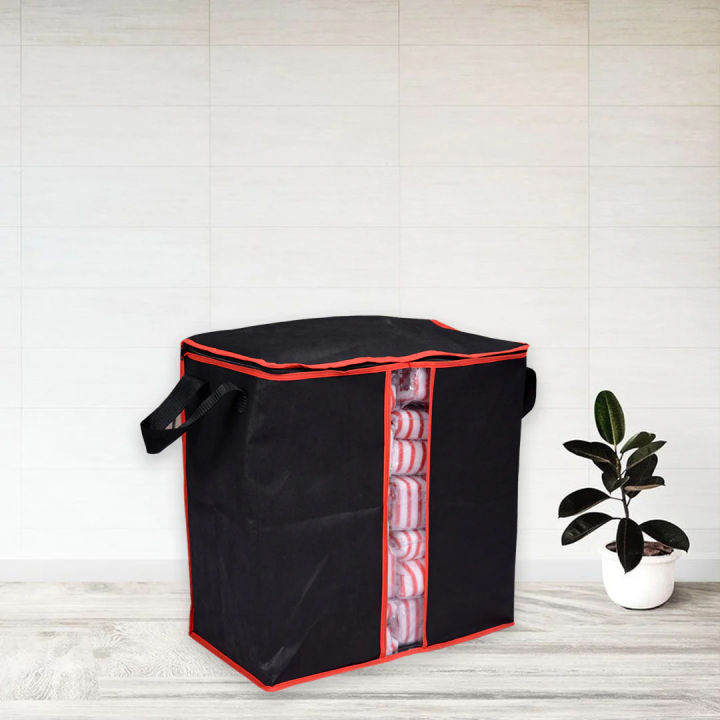 (Pack of 3) Clothes Storage Bag Black Red