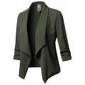 Women Solid Folds PU Leather Button Turn Down Collar Bodycon Working Black Blouse Tops. 