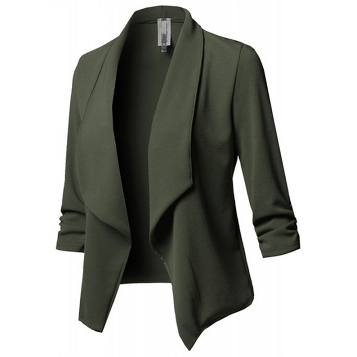 Women%20Solid%20Folds%20PU%20Leather%20Button%20Turn%20Down%20Collar%20Bodycon%20Working%20Black%20Blouse%20Tops%20-%20Image%205