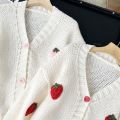 Sweet Strawberry Long Sleeve Loose Cardigans Women Spring Autumn 2026 V Neck Single Breasted Preppy Style Sweater Knitted Tops. 
