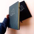 Space Doodle Minimalistic Black BuJo Notebook Dot grid Diary Dotted pages A5 Journal. 