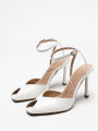 Chic Square-Toe Leather Peep-Toe Slingback Stiletto Heels, Stylish Fashion Footwear.
