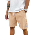 Summer Men's Solid Corduroy Shorts with Drawstring Casual Elastic Waist Fit for Outdoor Daily Activities Streetwear.