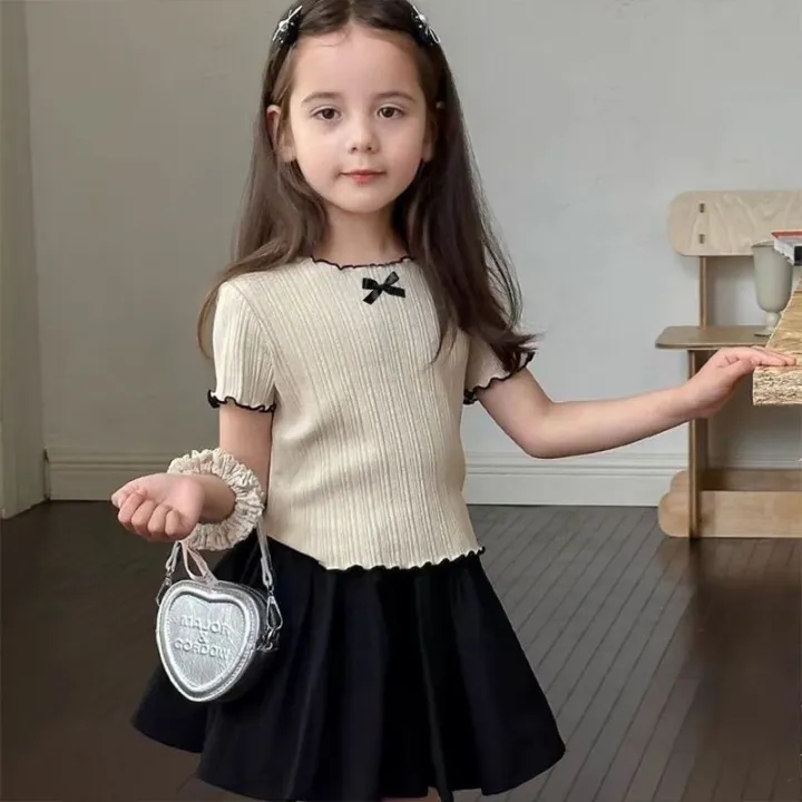 Toddler%20Girls%20Ruffle%20Trim%20Bow%20Knit%20T-Shirt%204-8%20Years%20Kids%20Short%20Sleeve%20Ribbed%20Tops%20Casual%20Cute%20Summer%20Tee%20for%20Little%20Girls%20-%20Image%204