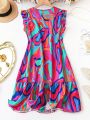 Vacation Print Flowing Sleeve Ethereal Dress Women's Casual Summer Maxi Dress Bohemian Style Floral Print Loose Fit Dress. 