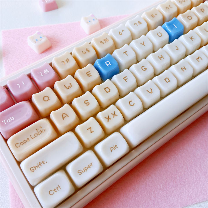 Cute Cat Ceramic-like Texture Keycaps with Cat Paw Directional keys PC MAO Profile for Mechanical Keyboard 60 70 80 90 100