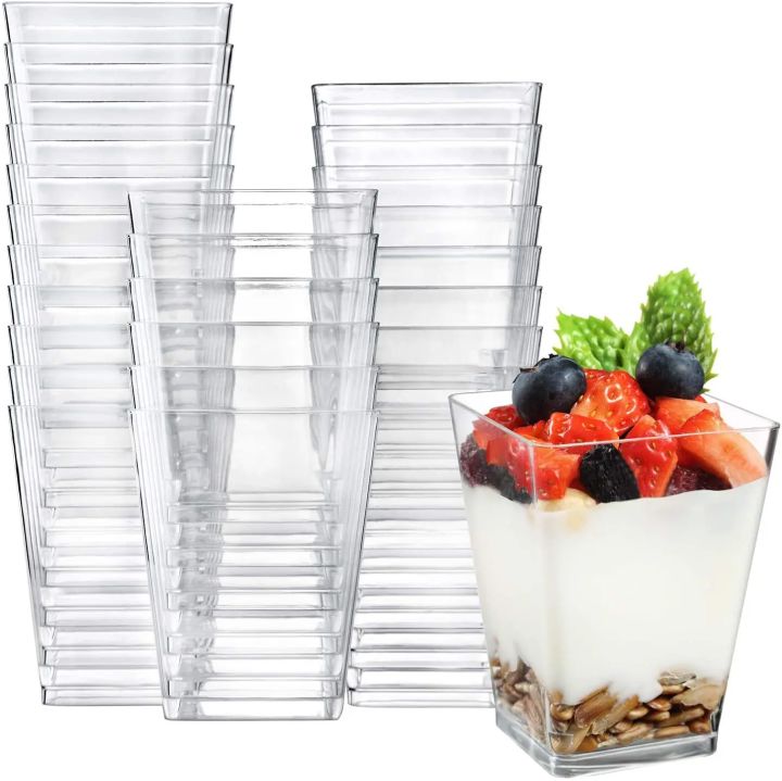 Disposable plastic mousse cups clear ladder square pudding jelly cups ...