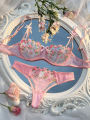 Sweety Women Floral Embroidery Bra And Briefs Set Hollow Sleepwear Underwear Ultrathin Lace Transparent Babydoll Cute No-pad Bow.