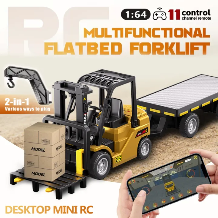 1:64 Mini Remote Control Forklift Crane Set, Remote-Controlled Lifting ...