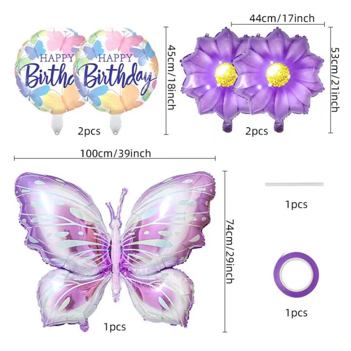 5%20Pcs%20Butterfly%20Foil%20Balloons%20Set%20Purple%20Sunflower%20Set%20Baby%20Shower%20Wedding%20Romantic%20Butterfly%20Theme%20Birthday%20Party%20Decorations%20-%20Image%202