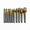 10Pcs HSS Titanium Dremel Routing Rotary Milling Rotary File Cutter Wood Carving Carved Knife CutterDrill Bit Tools Set. 