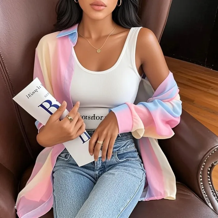 See-through%20Irregular%20Gradient%20Rainbow%20Long%20Sleeved%20Shirt%20And%20Blouses%20Thin%20For%20Women%20Clothes%20Loose%20Top%20Pink%20Casual%20Fashion%20Trend%20-%20Image%203
