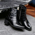 Luxury Men Boots Leather Chelsea Boots High Top Buckle Strap Formal Shoes Black British Style Ankle Boots Pointed Toe Brown Boot.