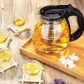 Borosilicate Glass Tea-Pot Kettle with Stainless Steel Strainer Plastic Handle Auto Lock 1500ml for Water Tea Coffee Jasmine Tea Green Tea Chamomile Tea and other Beverages for Home Office Cafe Restaurant Hotel Pubs Outdoor. 