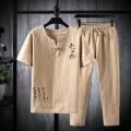2024 Summer Shirt + Trousers Suit Chinese Style Men Shirt Cotton and Linen Shirts Men's High Quality Casual Shirts Two Piece. 