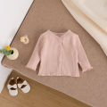 Baby knitted cardigan girls children's clothes spring pit strip princess solid color top western style coat.