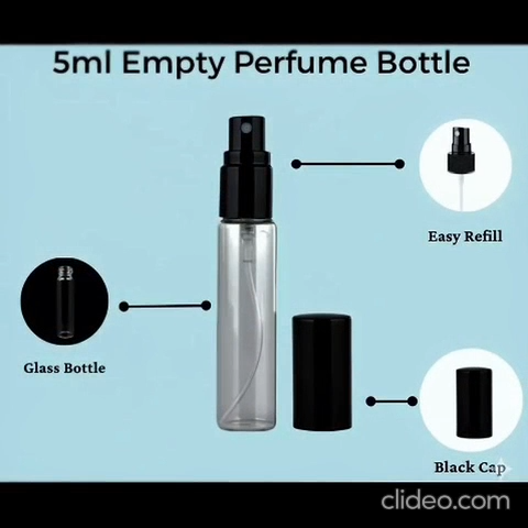 5ml Empty Perfume Tester Bottle | Refillable Mini Glass Spray Bottle | Travel Perfume Atomizer | Sample Scent Bottle Clear Glass Black Cap