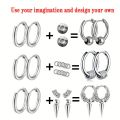 1pair Simple Punk Style Stainless Steel Viking Round Circle Cone Feather Totem Huggie Hoop Earrings for Men Women Ear Jewelry. 
