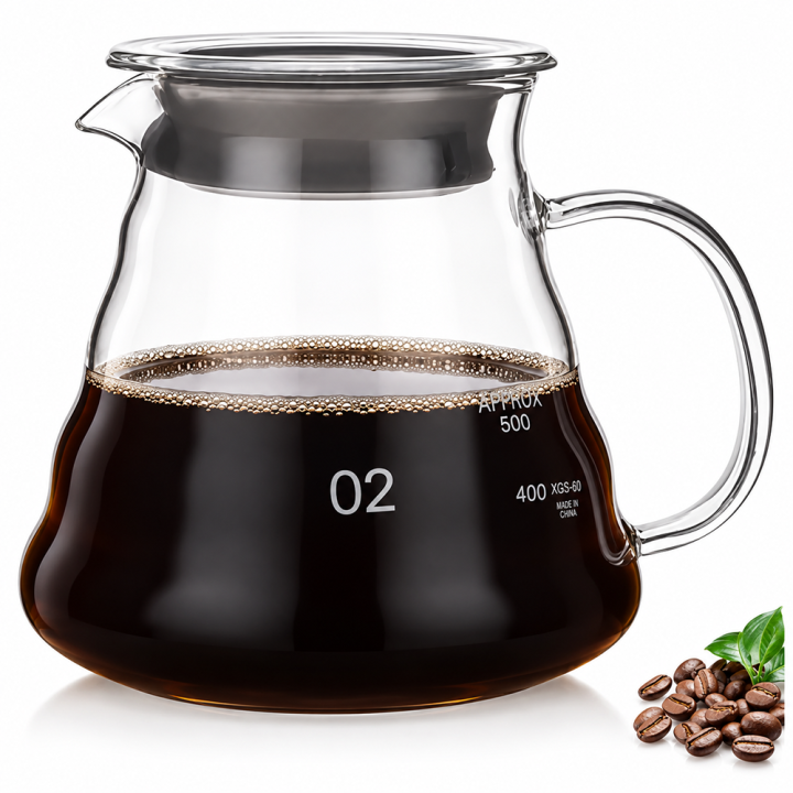 Leeseph Coffee Carafe, 350/600ml Coffee Clear Glass Kettle Sharing Pot with Lids, Pour Over Coffee Espresso Maker Accessories