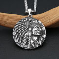 Gothic Vintage Stainless Steel Indian Chief Head Pendant Necklaces For Men Biker Classic Ethnic Style Jewelry s Wholesale. 