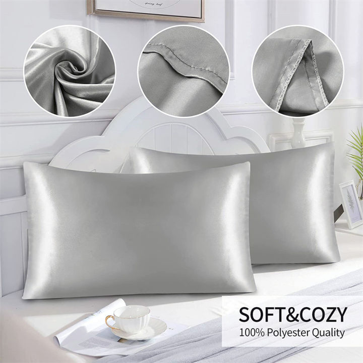 1pc%20Simulated%20Silk%20Smooth%20Plain%20Pillowcase%20Soft%20Double-sided%20White%20Black%20Grey%20Khaki%20Blue%20Pink%20Pillow%20Case%20Skin%20Friendly%20Bedding%20-%20Image%202