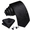 Barry.Wang Black White Gray Silver Men Tie Handkerchief Cufflinks Set Jacquard Necktie for Male Wedding Business Party Gift.