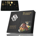 24Pcs Black Handle Golden Cutlery Set Stainless Steel Knife Fork Spoon Tableware Flatware Set Festival Kitchen Dinnerware . 