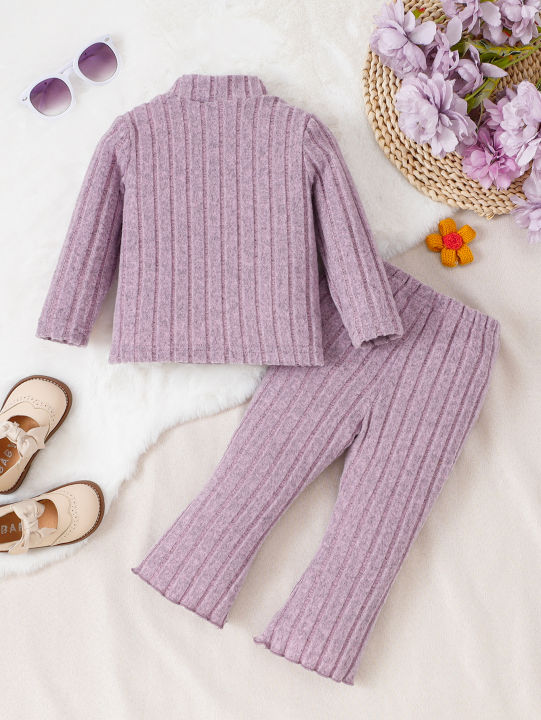Girl%20baby%20Set%20Half%20High%20Collar%20Solid%20Color%20Small%20Flower%20Tops%20+Pants%20Fashion%20%202pcs/Set%200-3%20Years%20Cute%20Girl%20baby%20Spring%20Autumn%20Set%20-%20Image%202