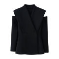 Spring new women's commuting style slim fit with hollowed out design off shoulder long sleeved double breasted suit jacket. 