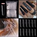 Nail Tips 504pcs Natural Clear French Coffin Fake Nails Half Cover Acrylic Nails Capsule C-Curve False Nails. 