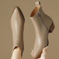 2025 New Women's  Ankle Boots - Minimalist Pointed Toe Mid Heel Booties with Soft Leather & Side Zipper, Slimming Fashion Boots. 